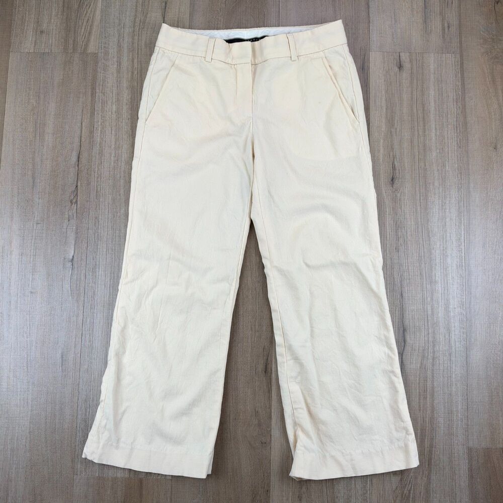 Theory Women's 4 Beige Cream Wool Blend Crop Trouser Pockets Pants Stretch